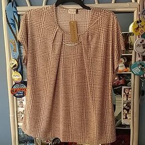 Tan Houdstooth Top sz 2X NWT